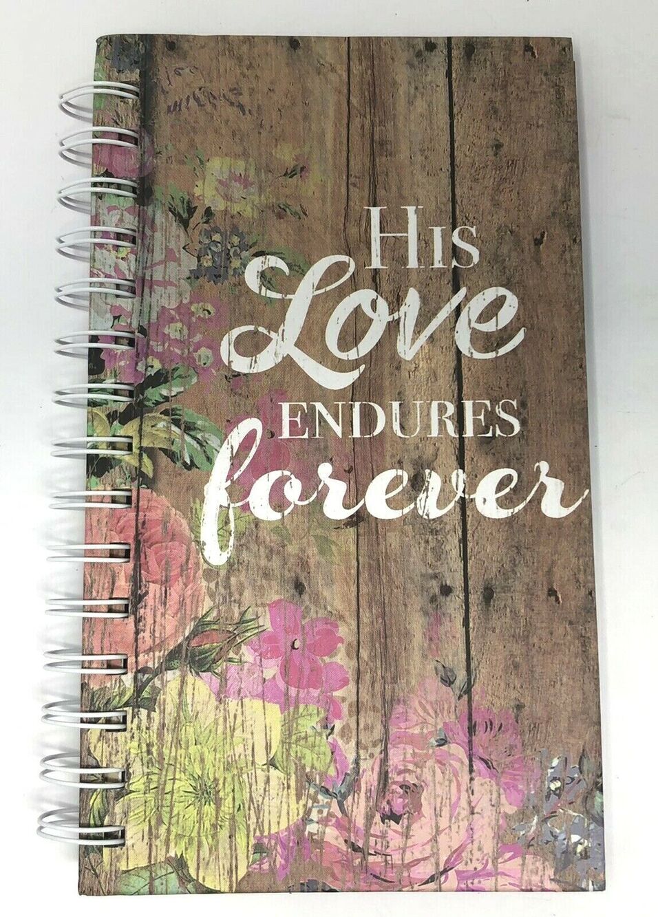 Mini Notebook Journal Spiral-Bound "His Love Endures Forever" Lined Pages Pink